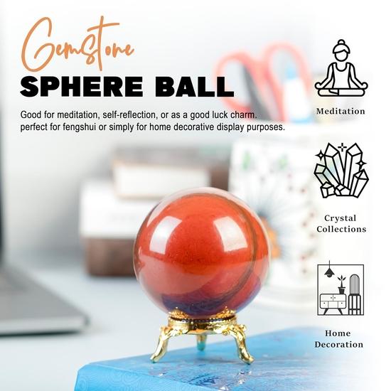 Crocon 55mm Red Jasper Stone sphere Ball with Metal Stand 1400+ Carats Gemstone Healing Sphere Sculpture Figurine for Fengshui Divination