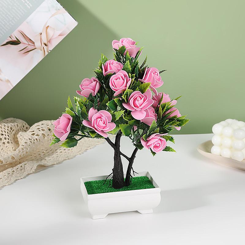Artificial Potted Rose Plant With Durable Plastic Foam For Home Decor And Gifts