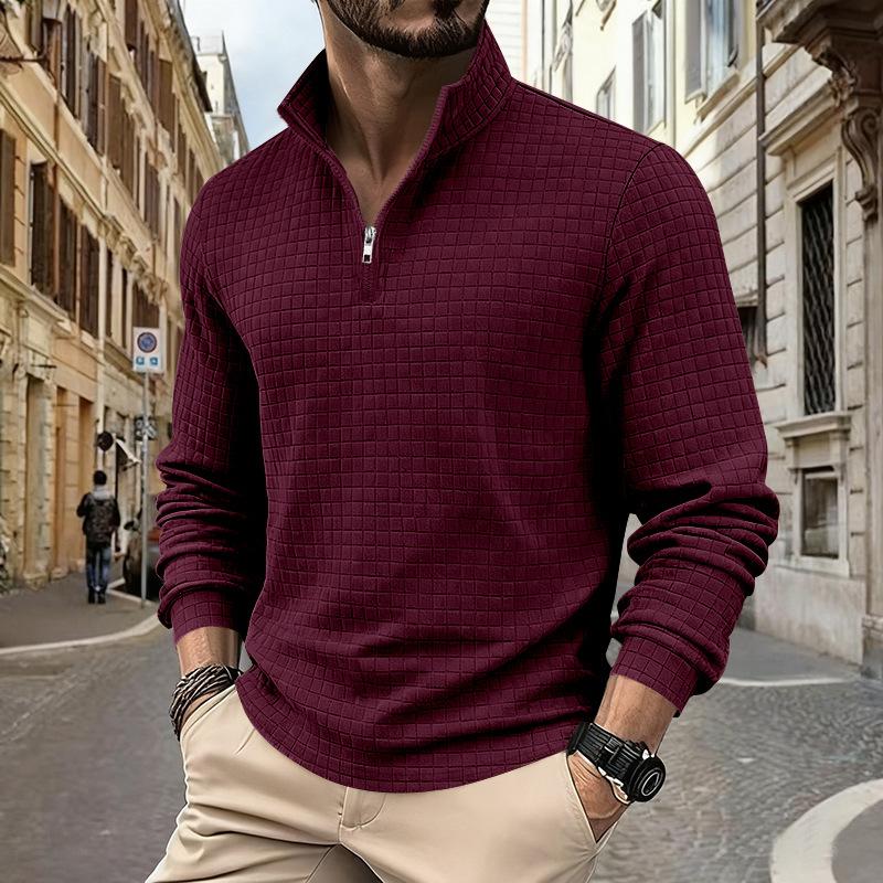 Autumn/Winter Oversized Heavyweight Casual Commuter Sweatshirt Simple Stand Collar Half-Zip Men's Hoodie