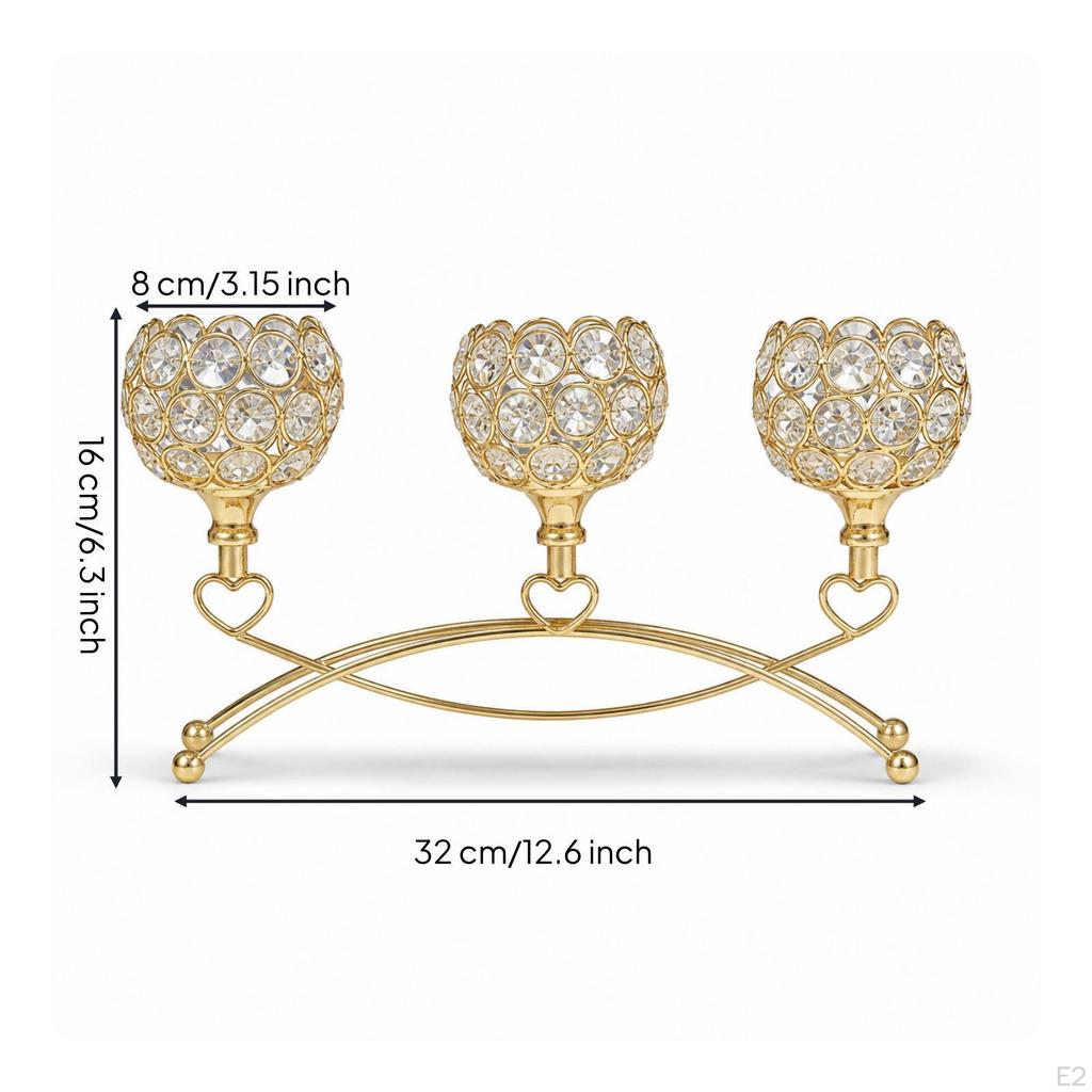 3Arm Candelabra Centerpiece EuropeanStyle Candle Holder with Glass Cups for Home