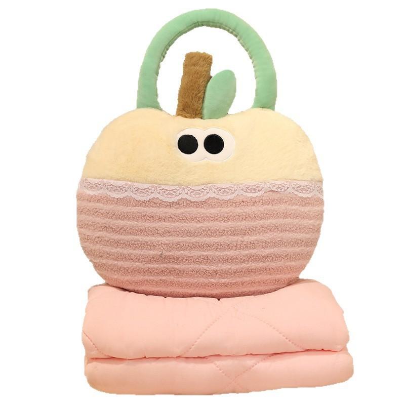 

Small Apple Dual Use Cushion And Blanket With Plush Cover For Office Rest And Car Travel Yellow Stripes