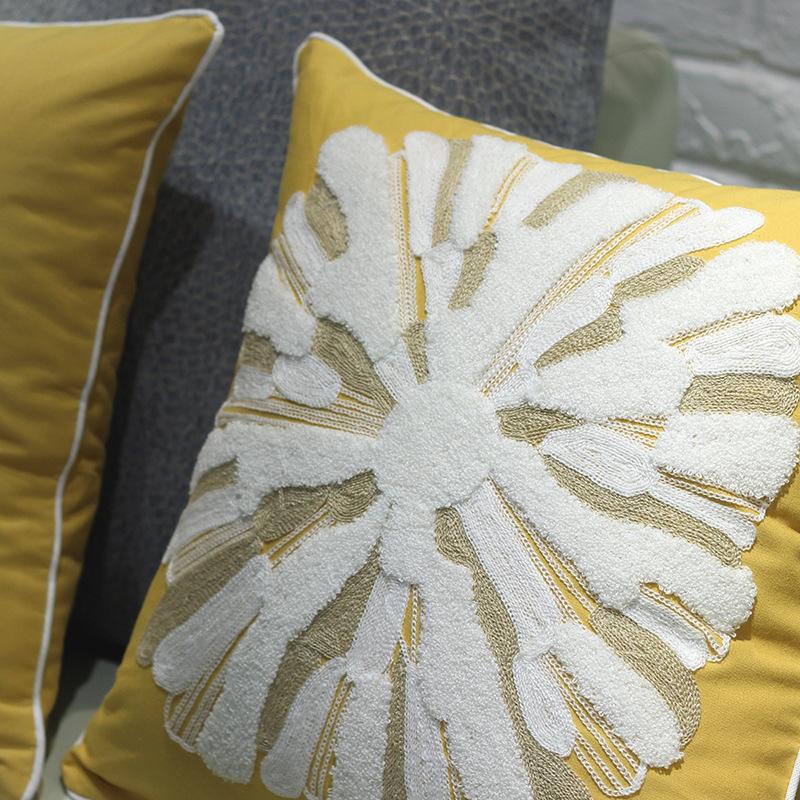 Embroidered Velvet Cushion Cover Nordic Yellow Cotton Soft Pillowcase American Style Room Sofa Pillowcase