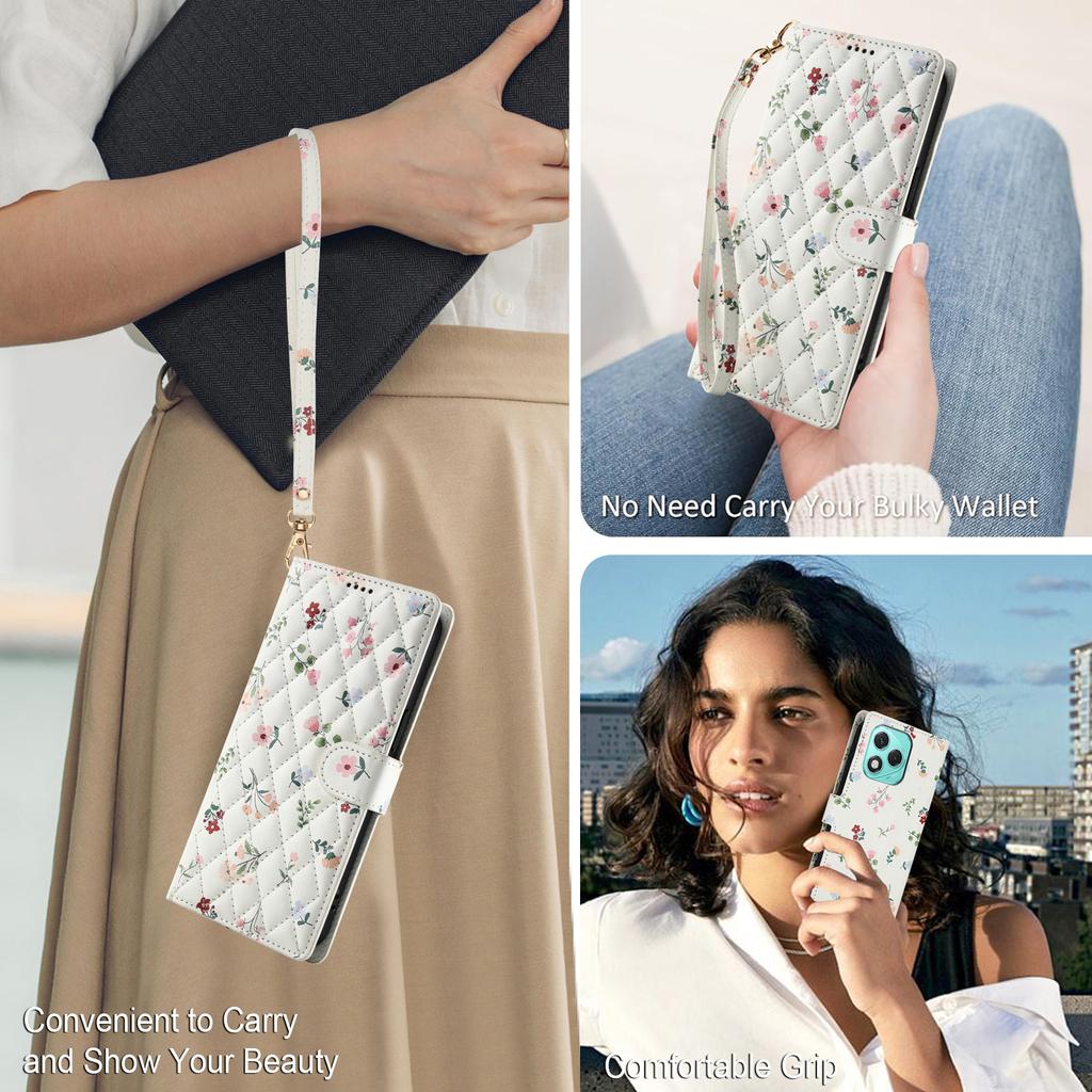 Für Honor 400 Lite 5G Brieftasche Hülle Rhombisches Blumendesign Leder Klapphandyhülle mit Riemen