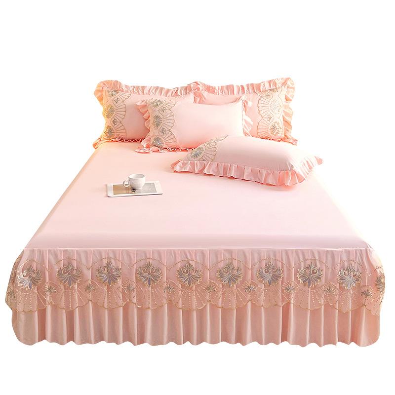 New Class A washed cotton Semia single product bed skirt exquisite embroidered lace model household soft and skin-friendly three-piece set