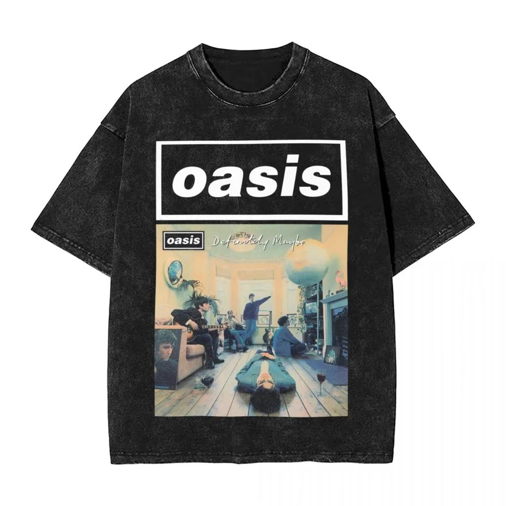 Men OASIS Live Tour Vintage Oversized Washed T-Shirts Summer Cotton Short Sleeve Definitely Maybe Rock Band Albums Streetwear Tees