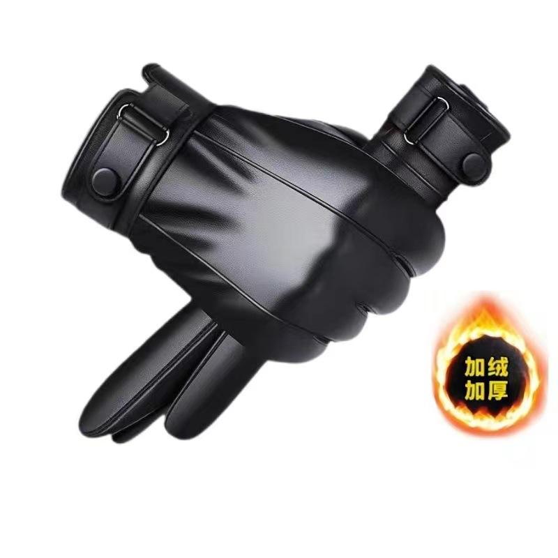 Men'S And Women'S Touch Screen Leather Gloves Winter Warm Waterproof Windproof Piled Thickened Outdoor Motorcycle Riding Gloves