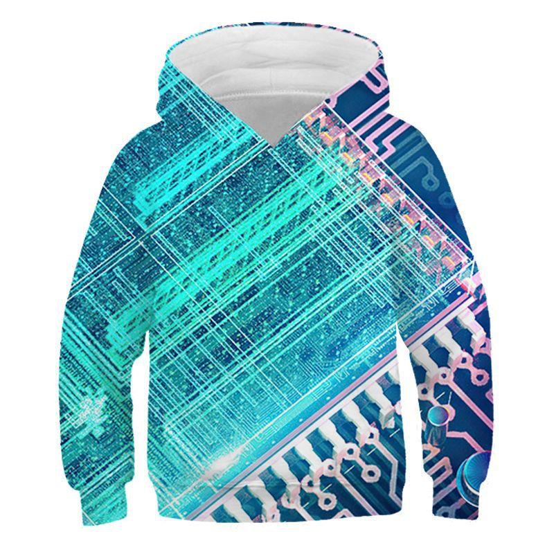 Electronic Chip Grpahic Hoodies for Men Clothing 3D Circuit Board CPU Printed Hooded Pullovers Funny Kids Hoodie Swaetshirt Tops