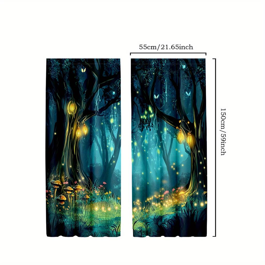 2pcs Classic Gothic Magic Forest Polyester Curtains   Fantasy Themed Decorative Drapes for Living Room and Bedroom