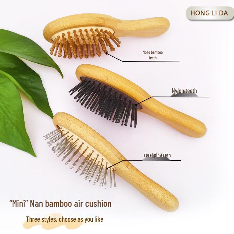 Nan Bamboo Mini Air Cushion Brush - Cute, Portable, Round-Teeth Souvenir Comb for Home & Travel