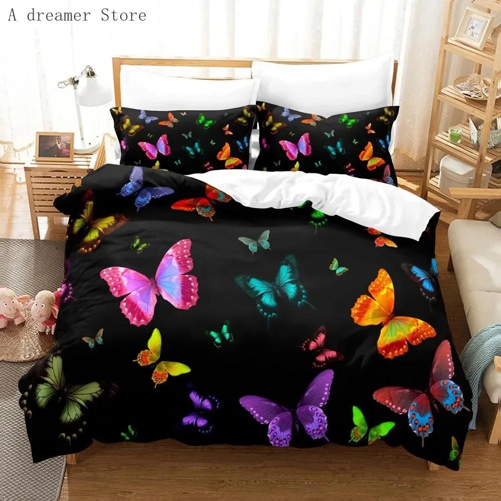 Gold Butterfly Luxury Black Bedding Set Single Twin Double Queen King Cal King Size Bed Linen Set