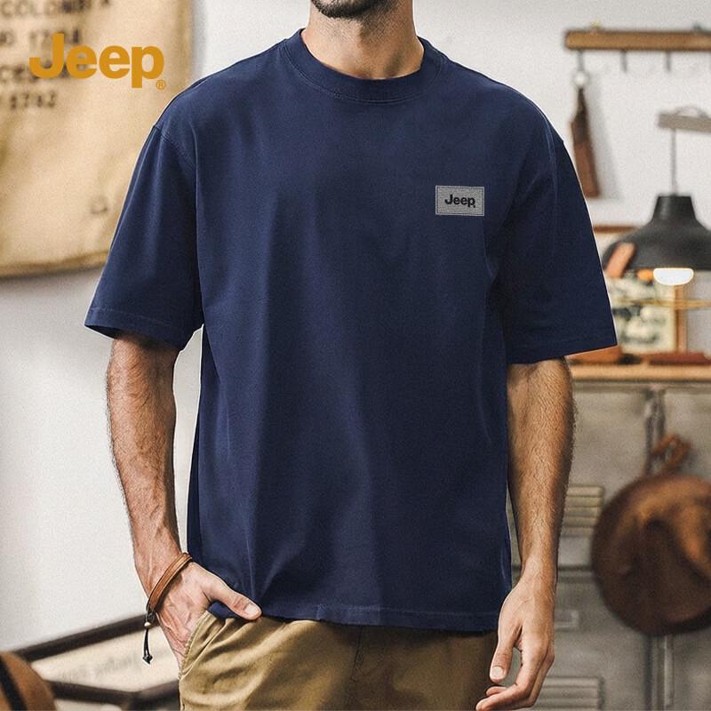 JEEP Men s 250G Heavy Cotton Loose Fit Short Sleeve T-Shirt M