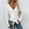Women's Fashion Front Irregularly Crossed Long-sleeved  Knitted Pullover Sweaters Slim Ribbed Knitted Sweaters