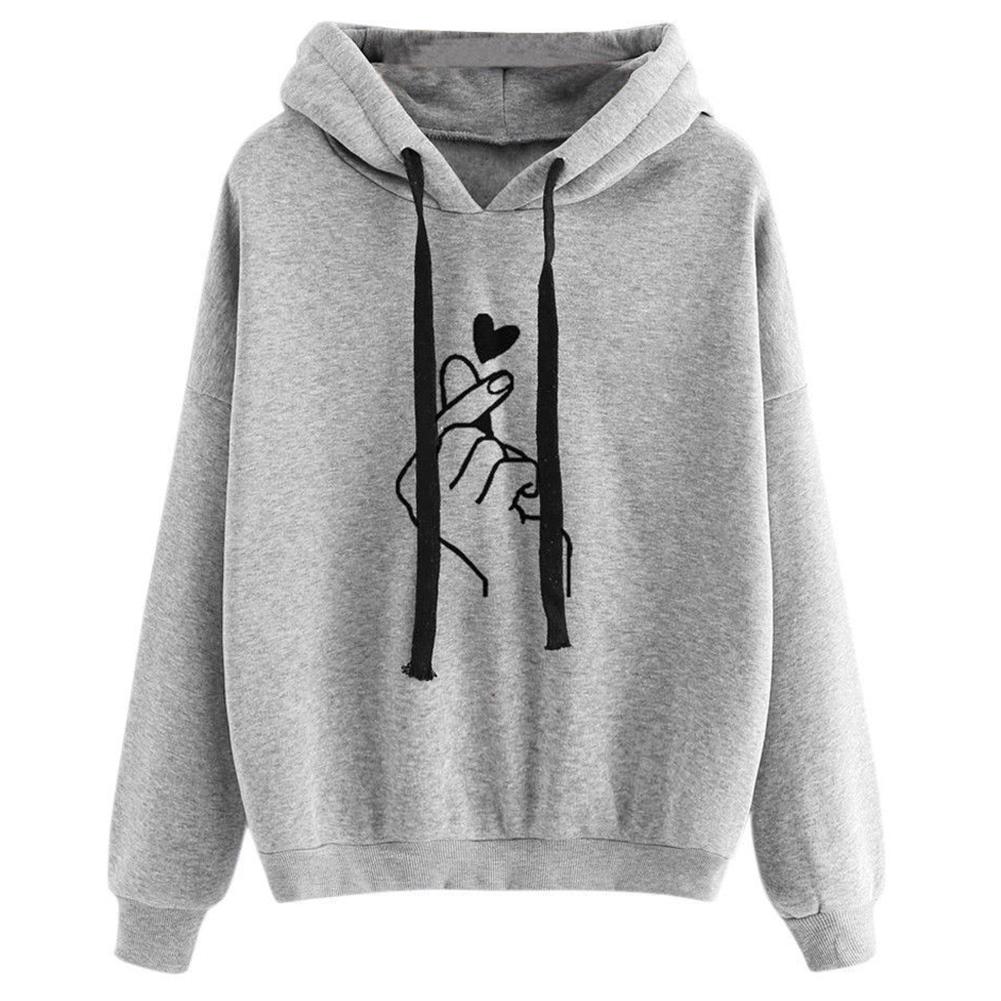 

Печать Мода Pullover Sweatshirt Леди Drawstring с капюшоном палец