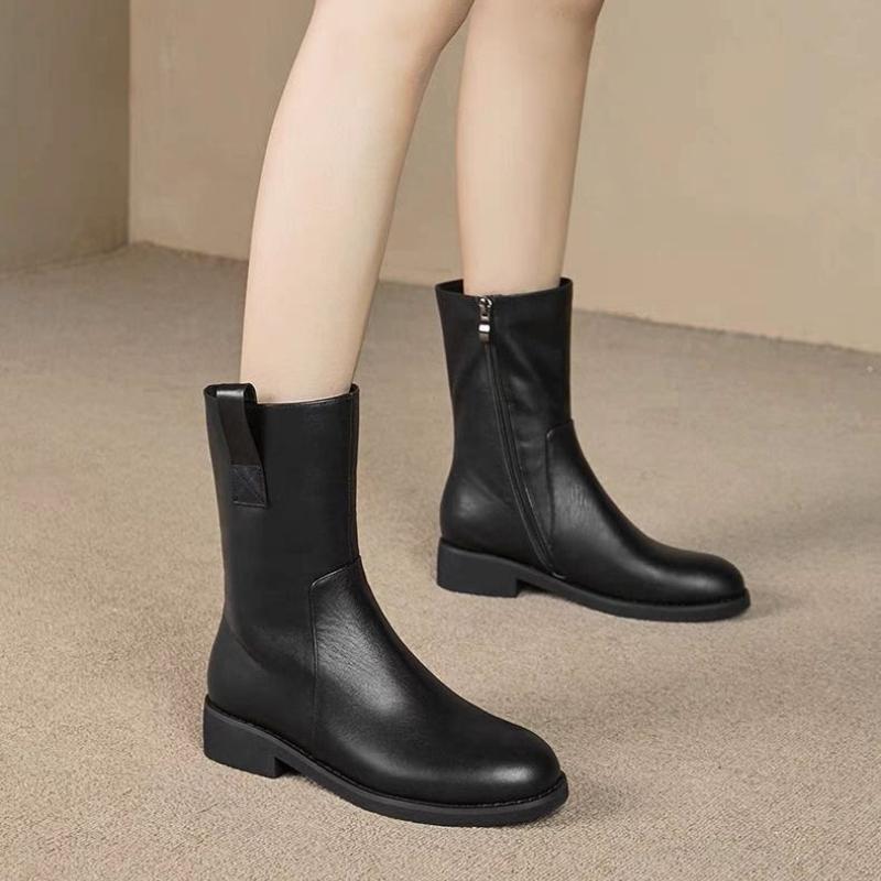 Fashion Fleece-Lined Leather Middle Heel Women's Half High Boots Cosplay New in Goth Trend 2025 Work Y2k Hot Pu 39 Ladies Mid Calf Shoes