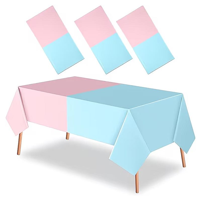 Gender Reveal Tablecloth - Pink & Blue Rectangular Plastic Table Cover, For Baby Shower, Baptism, Birthday Party Decorations