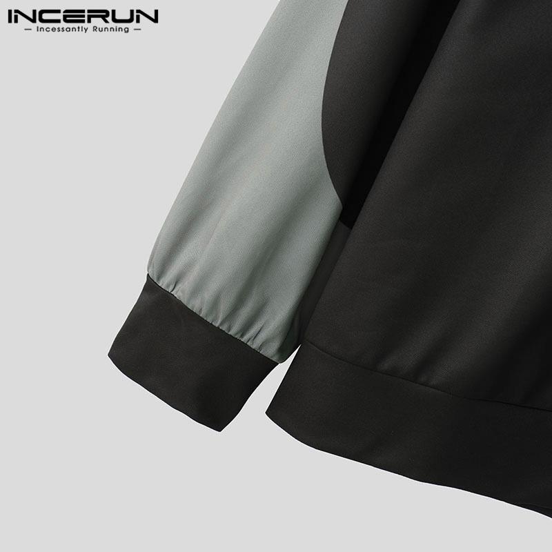INCERUN Men Long Sleeve Hoodies Print Stitching Casual Hooded Sweatshirts