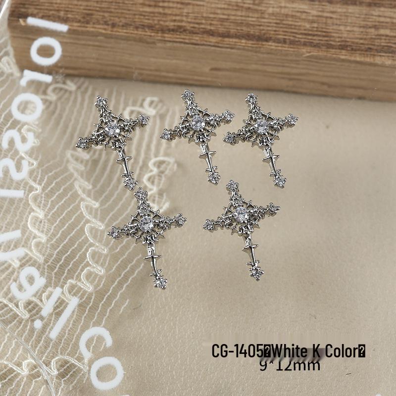 Luxury Zirconia Rhinestone Cross Nail Art Decorations - Dark Retro Style Press-on Nails