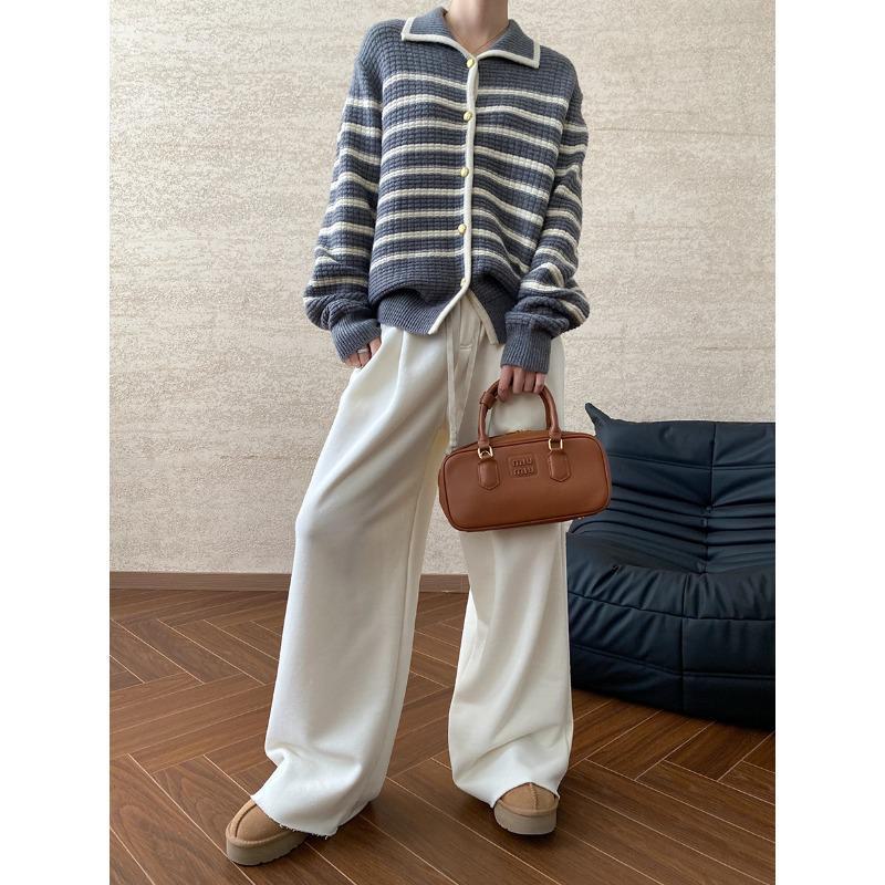 

Синан Золотой Пуговица Полосатый Поло Воротник Вязаный Кардиган Свитер SN6577 One Size серый