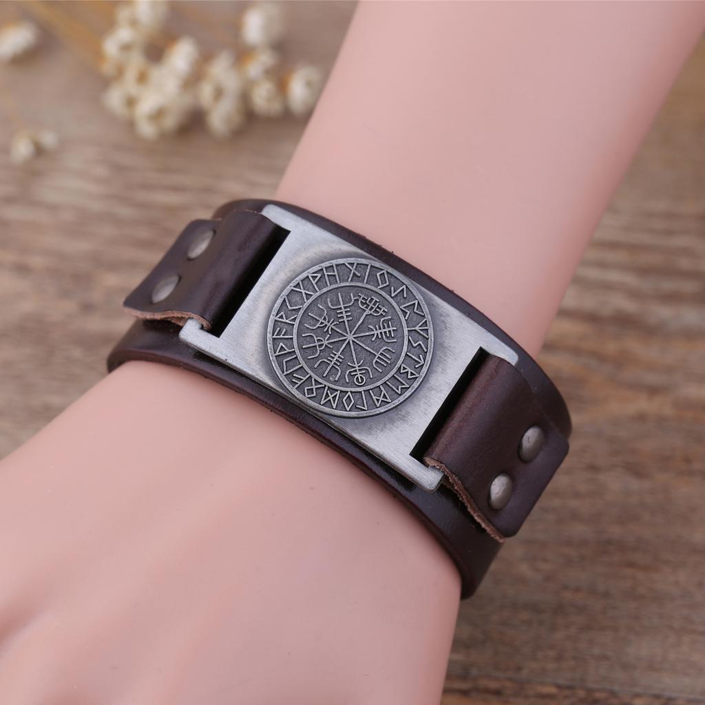 LIKGREAT Wikinger Runen Armband Talisman Anhänger Leder Wickel Manschettenarmbänder für Männer Frauen Wicca Schmuck Zubehör Geschenk