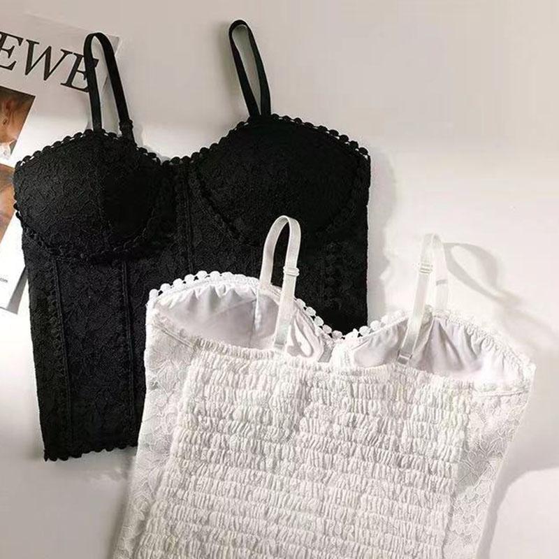 Lace Embroidery Flower Elastic Back One-Piece Tank Tops Crop Tops Women Thin Camis Wrap Chest Tube Top Summer Thin Top