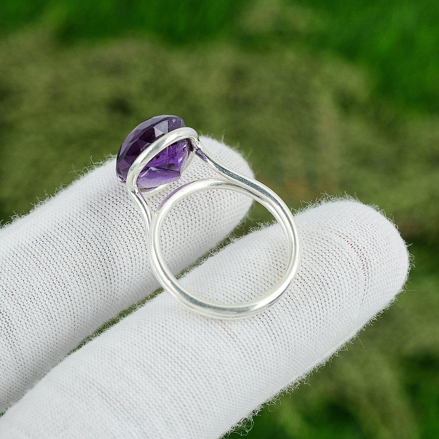 Oval Natural African Amethyst Daughter Multi Stone Boho Ring Jewelry 925 Silver
