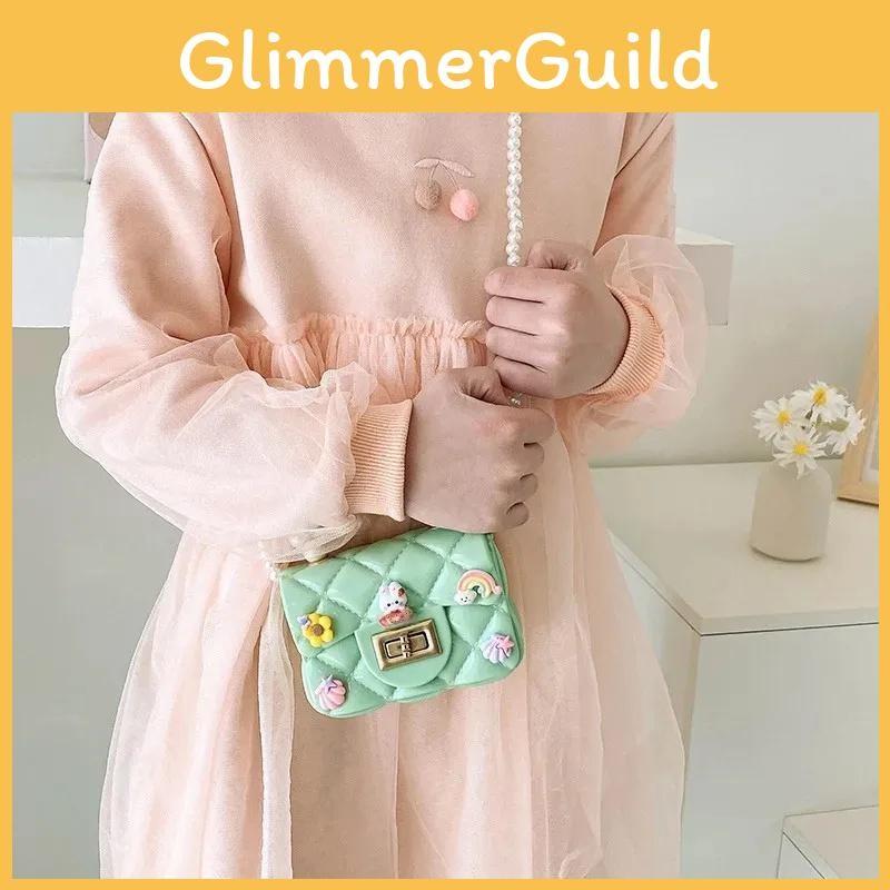 Golden Button Girls Rabbit Pattern Crossbody Bag Rainbow Pattern Daily Bags