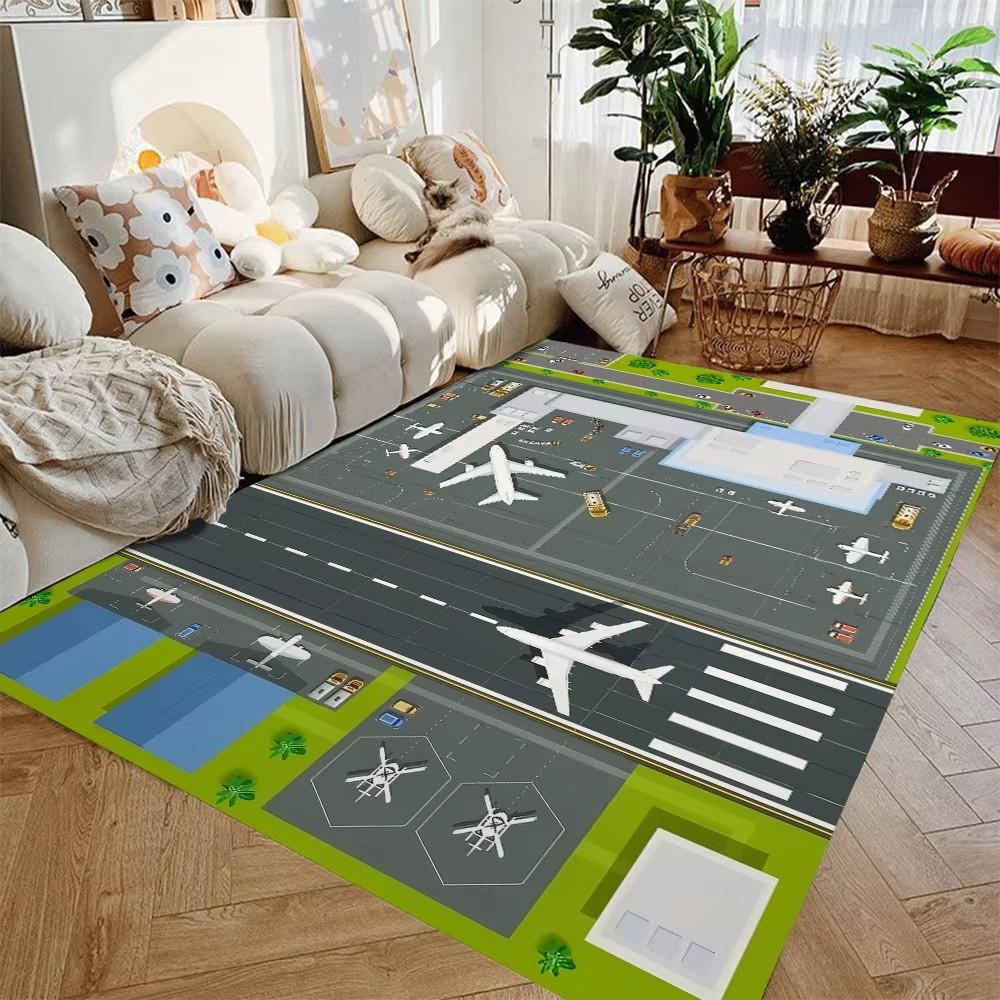 Flughafenteppich, Fliegenteppich, Startbahnteppich, Wohnzimmerteppich, Kinderteppich, rutschfeste Bodenmatte, Teppich für Kinderzimmer, Geschenk für Kinder