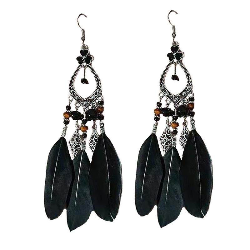 Bohemian Long Tassel Feather Earrings - Trendy Douyin-Inspired Design for Women