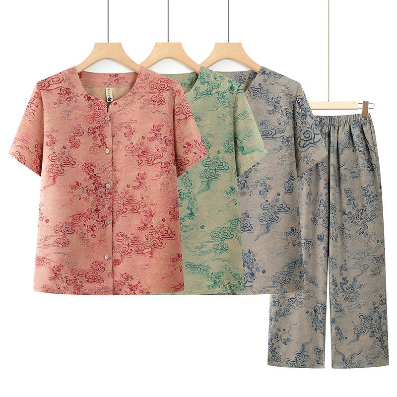 Summer Plus-Size Two-Piece Stylish Set for Middle-Aged & Elderly Women with Short Sleeves