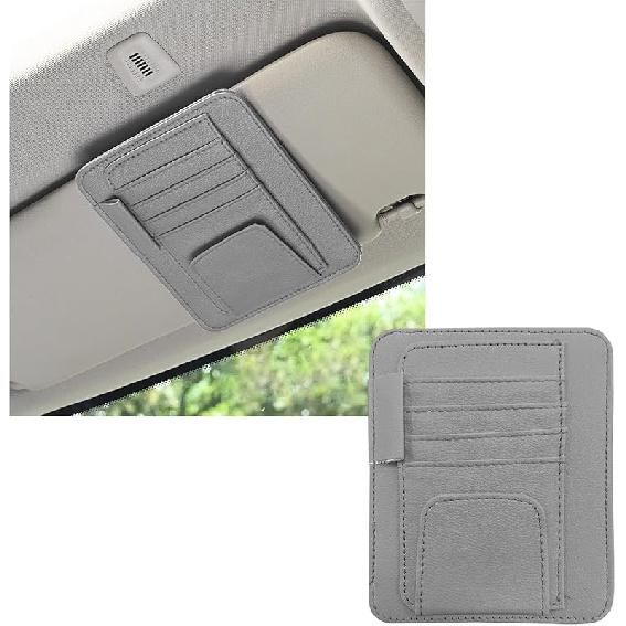 2PCS Small Leather Car Sun Visor Organizer, Multifunctional Auto Visor Document Holder With Sunglasses Clip, Universal Car Interior Organizer For