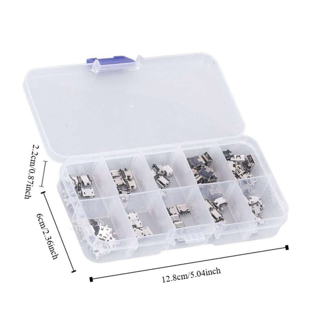 100Pcs Female Plug Micro USB Connector 10 Types MINI USB Jack Connector Plated Jack with Storage Box Micro USB Sockets Security
