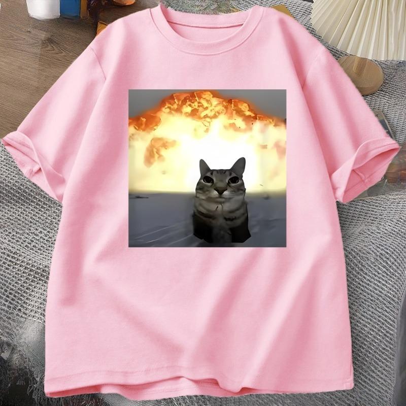 Whimsical Cat Explosion Print TShirt Unisex Women Loose Cotton Funny Short Sleeve T Shirt Cat Lover Tees Unisex Tops Y2k Clothes