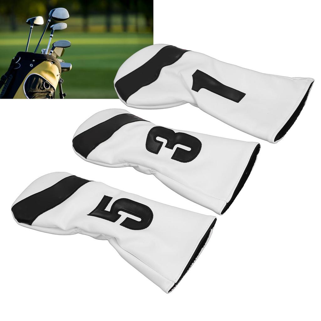 3PCS Head Cover PU Leather Waterproof Protective Headcovers Set with Plush Lining for Woods