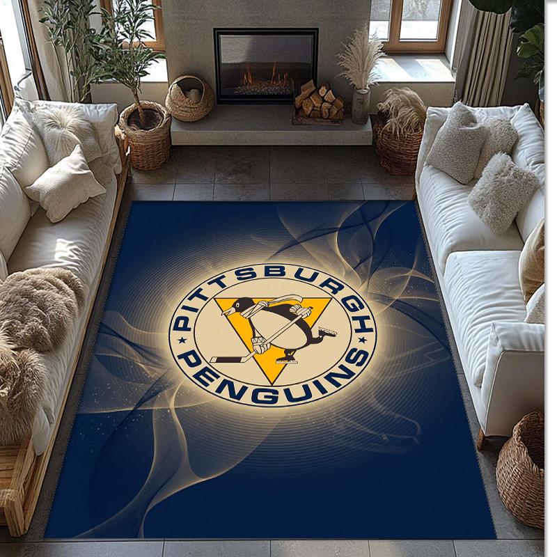 Pittsburgh Penguins Crystal Velvet Carpet Soft Anti?Slip Floor Mat Comfortable Home Living Room Bedroom Decor Rug