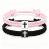 Hand-woven Black and White Cross Milanese Adjustable Bracelets – A Pair of Matching Couple’s Bracelets