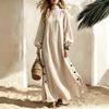 Half Turtleneck Long Dress Side Button Slit Loose Womens Fall Vacation