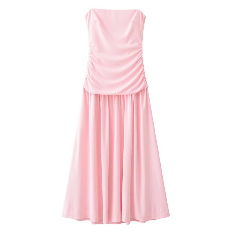 

TAOP&ZA Elegant Ruched Strapless Sleeveless Long Dress for Women - Spring/Summer Collection Medium