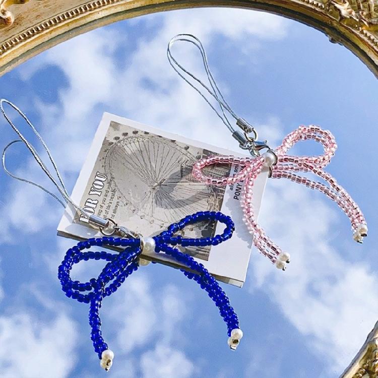 Adorable Phone Charm Chain Ornament Glass Beaded Bowknot Keychain Pendant Piece