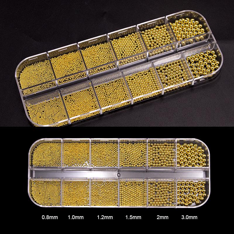 12 Grid Nail Art Jewelry Metal Three-Dimensional Mini Versatile Nail Art Steel Ball Decoration Mixed