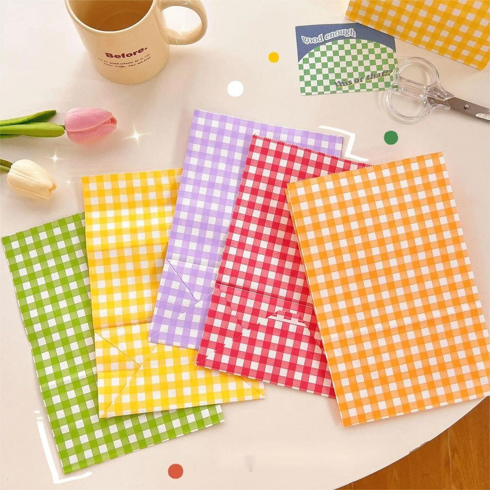 5/10PCS Colorful Plaid Kraft Paper Bag Cookie Candy Gift Packaging Birthday Party Vertical Storage Bag DIY Cute Decoration