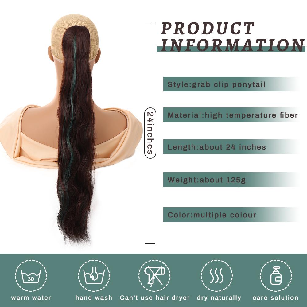 Synthetic 24inch Claw Clip On Ponytail Hair Extension Ponytail Extension Hair For Women Pony Tail Hair Hairpiece