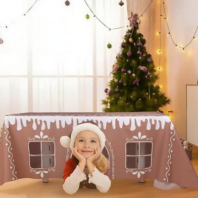 Christmas Feast With Gingerbread House Christmas Tablecloth S Charming Details Holiday Painting Table Cover Frosted Edge