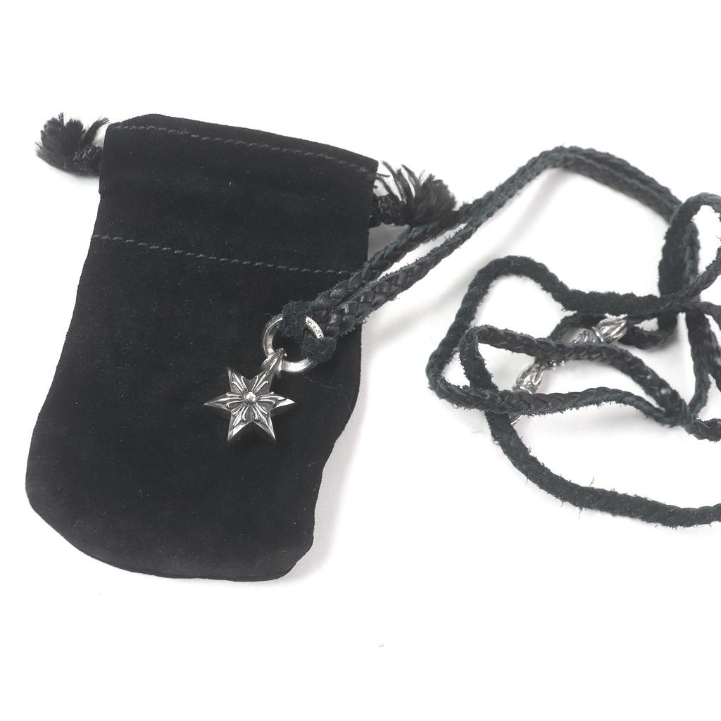 Great CHROME HEARTS Necklace Tiny Leather Blade Scroll Boro Chip Star Used