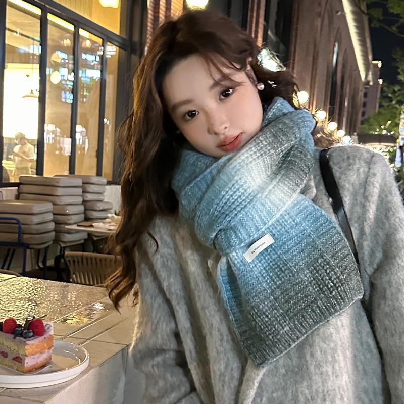 

Радужный вязаный шерстяной шарф женский зимний новый универсальный шерстяной шарф теплый подарок на день рождения