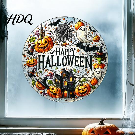 Halloween Party Favors Stained Glass Style Static Window Clings Waterproof PVC Pumpkin Ghost Bat Indoor Outdoor Decorations Haunted House Decals