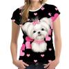 Women's Fashion Casual  Digital Print With Simulation  Cat And Dog Short-sleeved  T-shirt Top