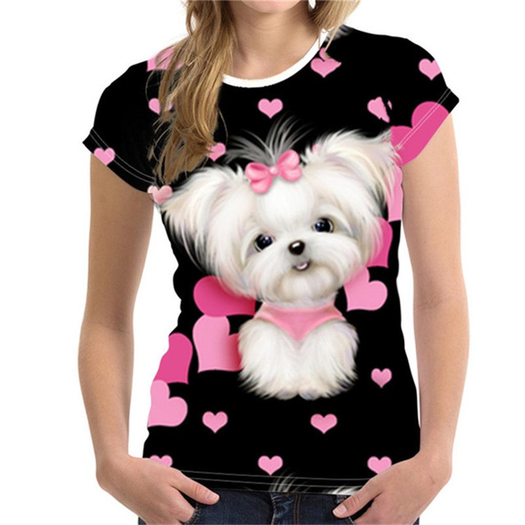 Women's Fashion Casual Digital Print With Simulation Cat And Dog Short-sleeved T-shirt Top