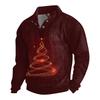 Men's Christmas Cotton Pullover Long Sleeve Outdoor Shirt Vintage Corduroy Button Stand Collar Shirt Casual Sweatshirt Christmas Print Top
