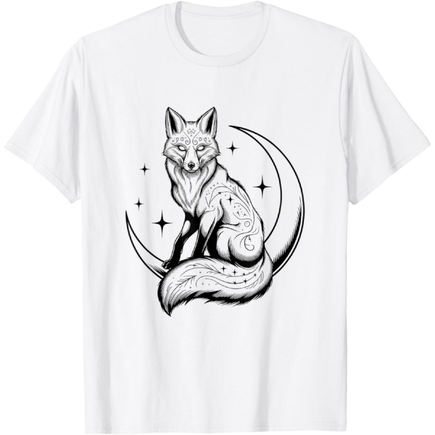 Enchanted Fox Moon Stars Celestial Design T-Shirt XXXXXL белый