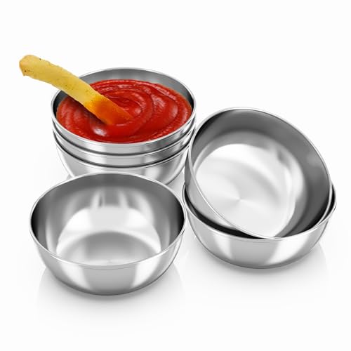 6 Pack Stainless Steel Dipping Sauce Bowls, Individual Round Pinch Bowls for Sides and Sushi, Small Prep Containers for Ingredients